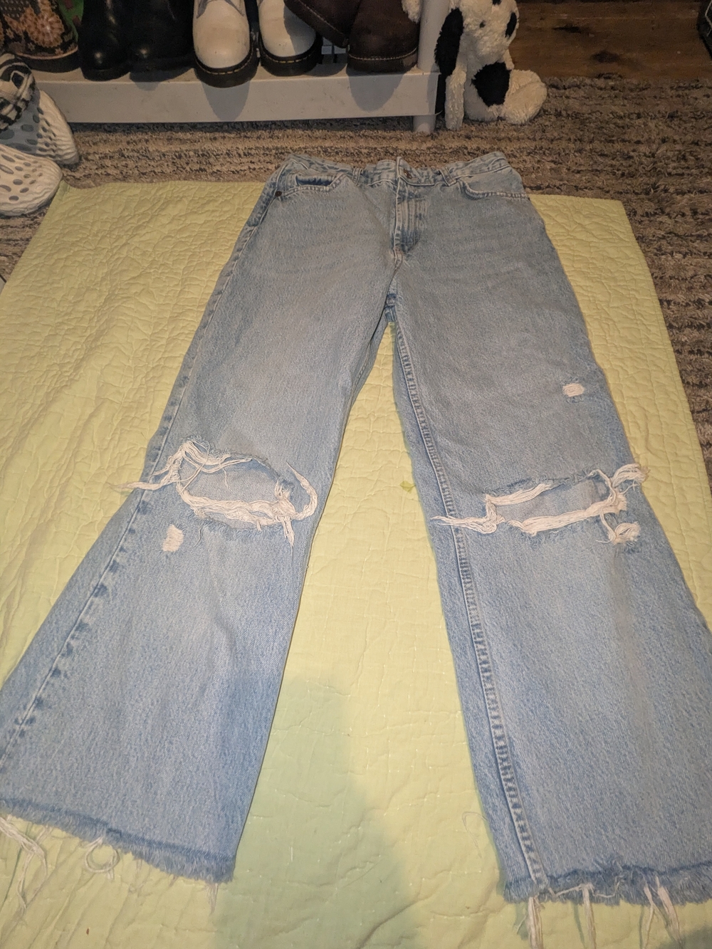 Zara Light Blue Distressed Flare Jeans